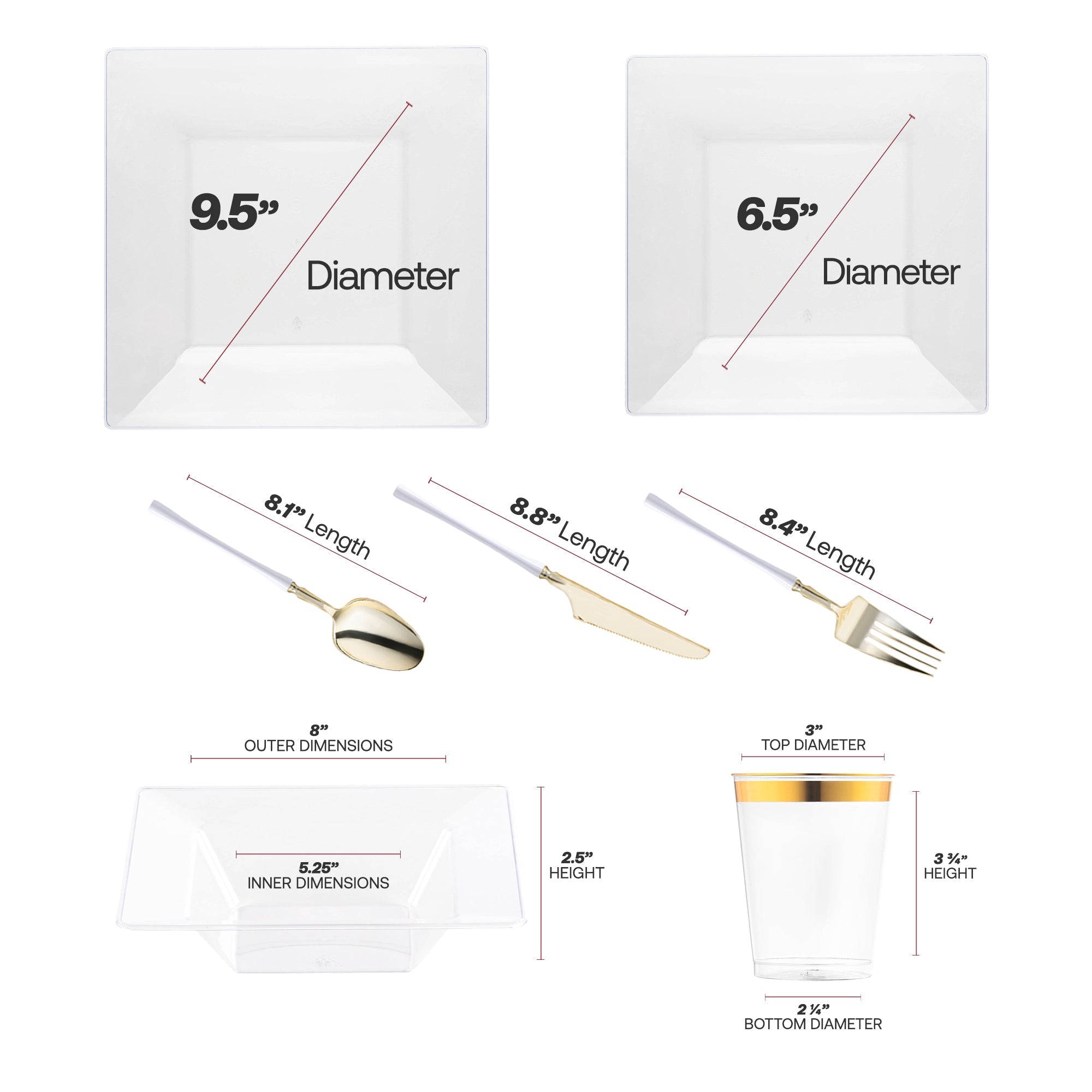 Clear Square Disposable Plastic Tableware Set