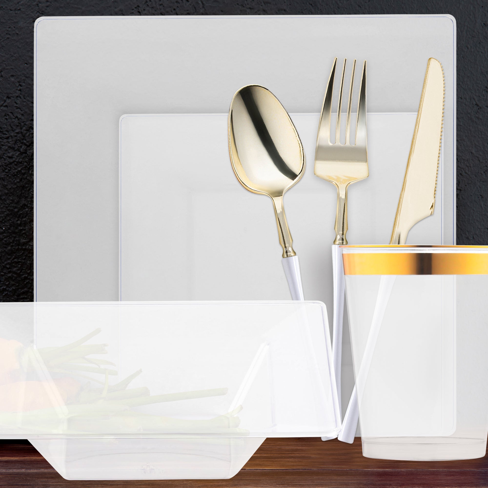 Clear Square Disposable Plastic Tableware Set
