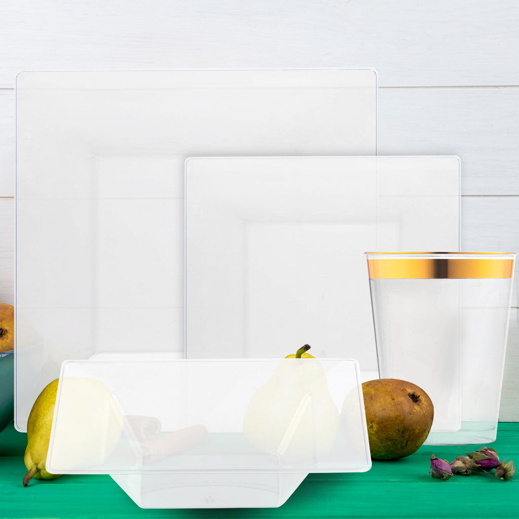 Clear Square Disposable Plastic Tableware Set