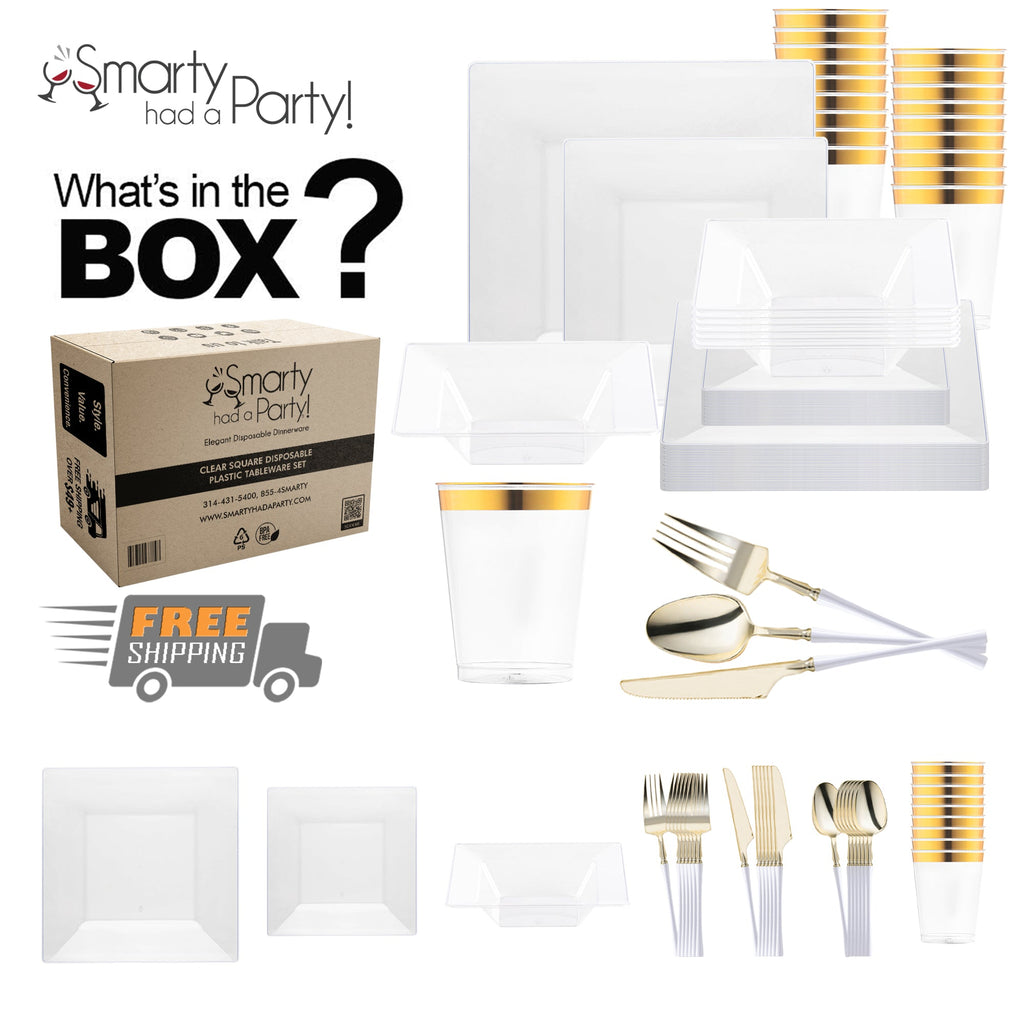Clear Square Disposable Plastic Tableware Set