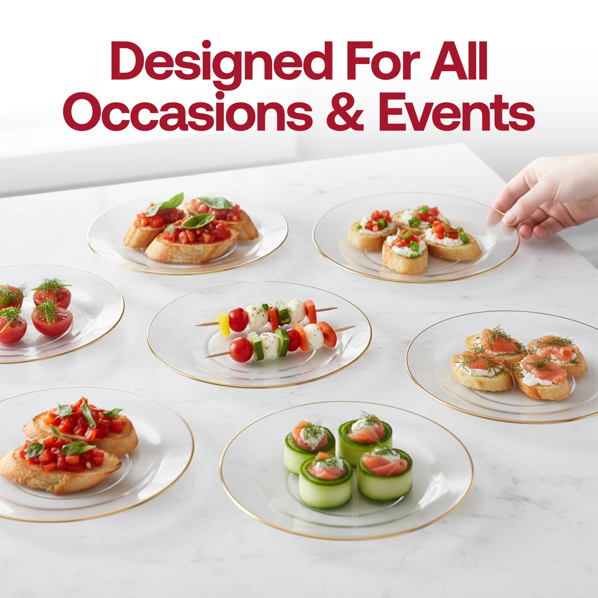 Clear with Gold Rim Organic Round Plastic Dinner Plates (10.25")