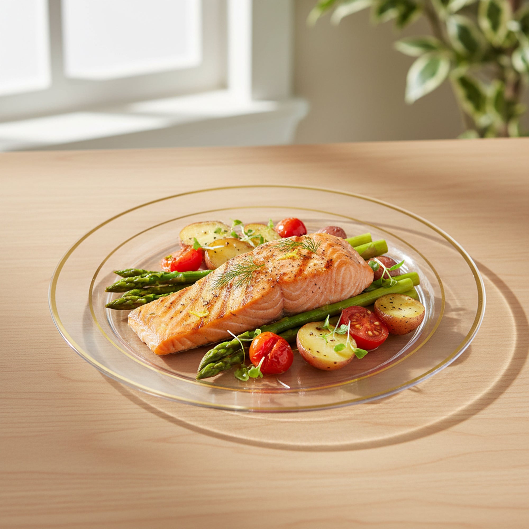 Clear with Gold Edge Rim Plastic Dinner Plates (10.25")