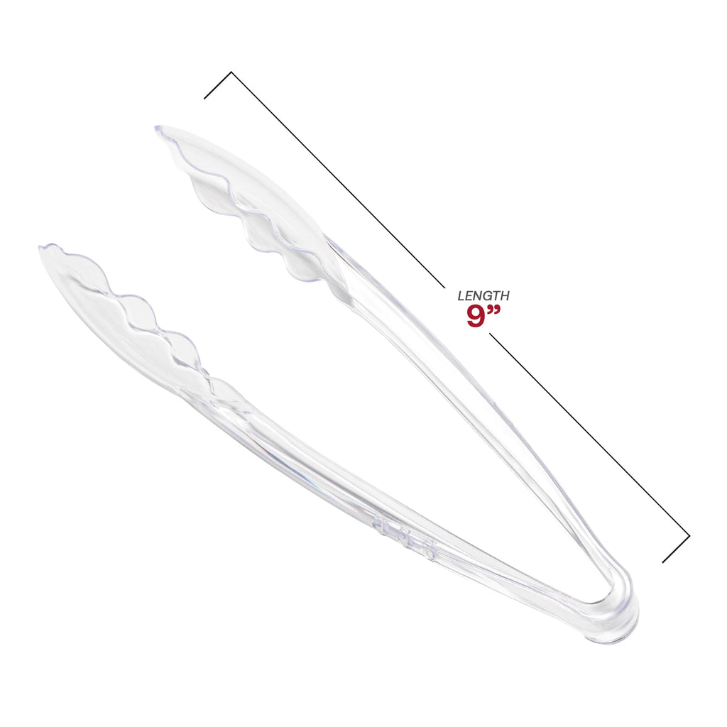 9" Clear Disposable Plastic Serving Tongs