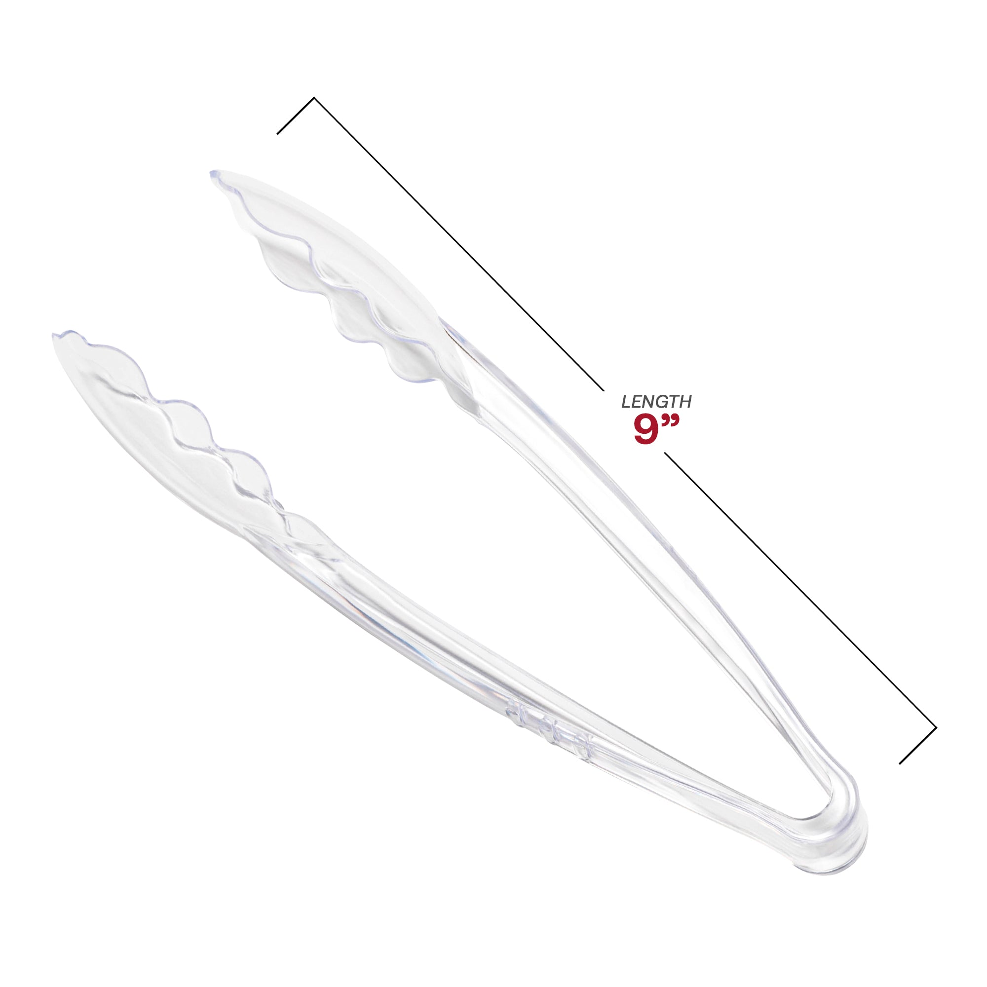 9" Clear Disposable Plastic Serving Tongs