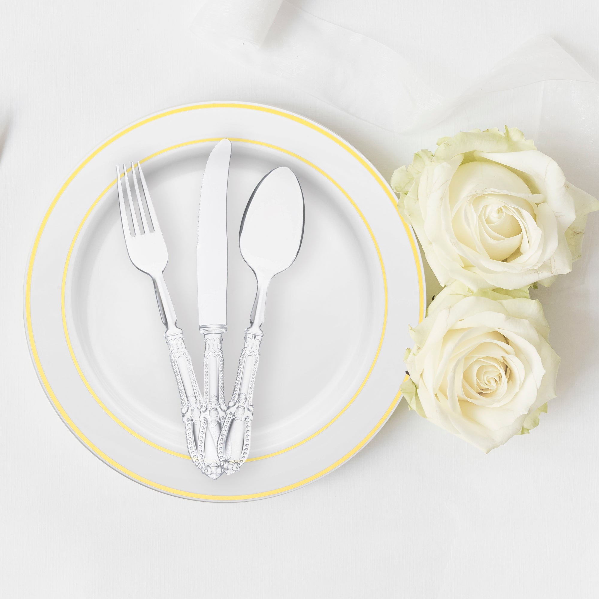 Clear Baroque Disposable Plastic Cutlery Set - 20 Spoons, 20 Forks and 20 Knives