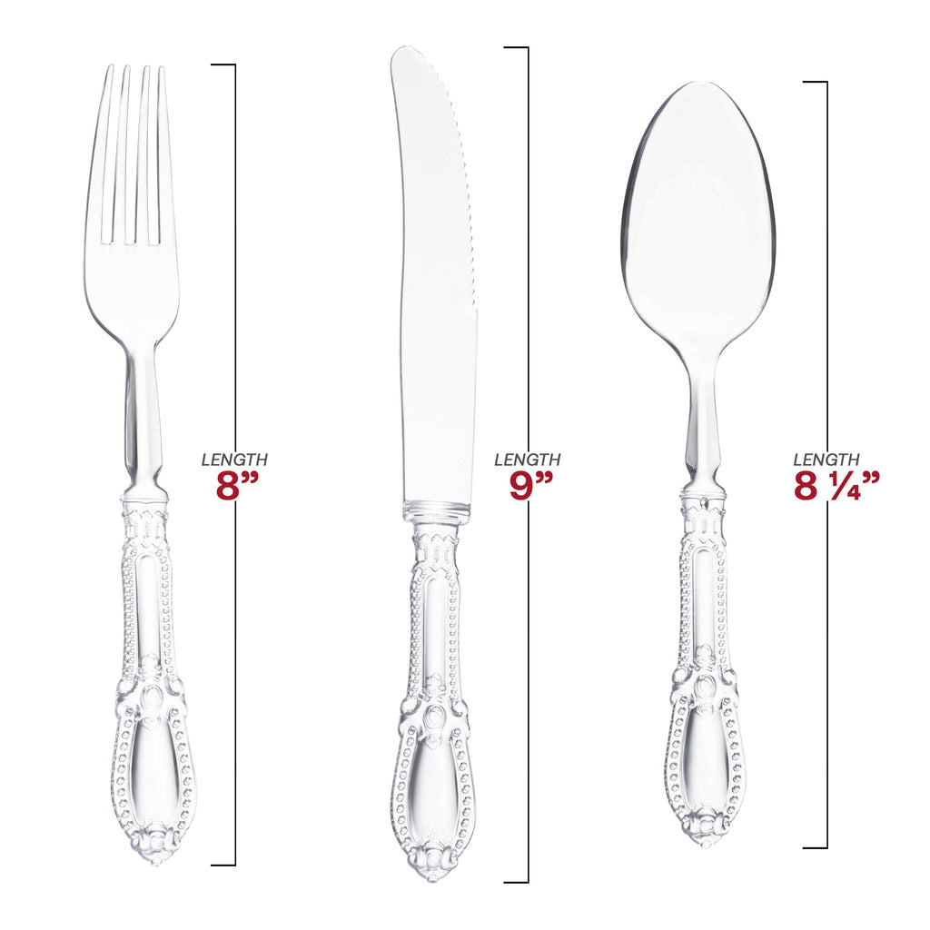 Clear Baroque Disposable Plastic Cutlery Set - 20 Spoons, 20 Forks and 20 Knives