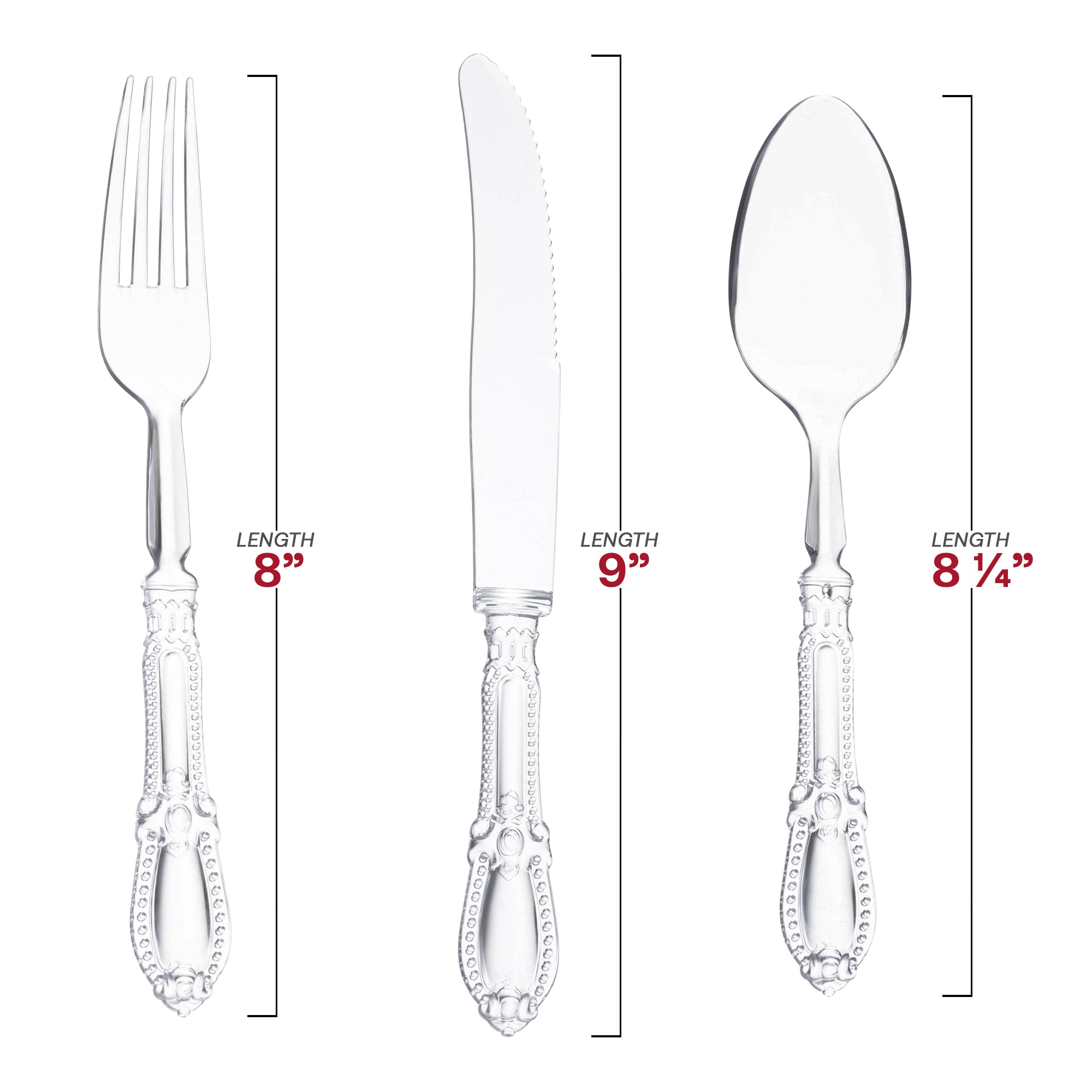 Clear Baroque Disposable Plastic Cutlery Set - 20 Spoons, 20 Forks and 20 Knives