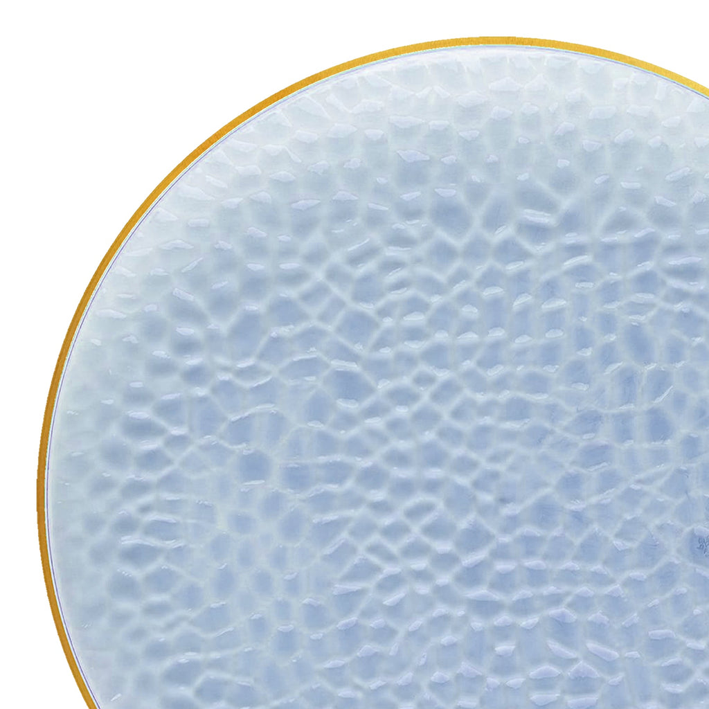 Clear Blue with Gold Rim Hammered Glass Disposable Plastic Appetizer/Salad Plates (7.5")