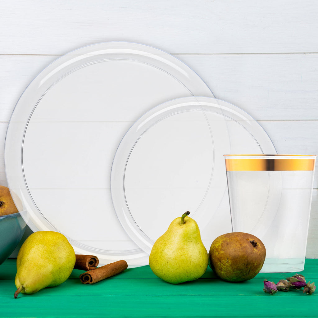 Clear Flat Round Disposable Plastic Tableware Set