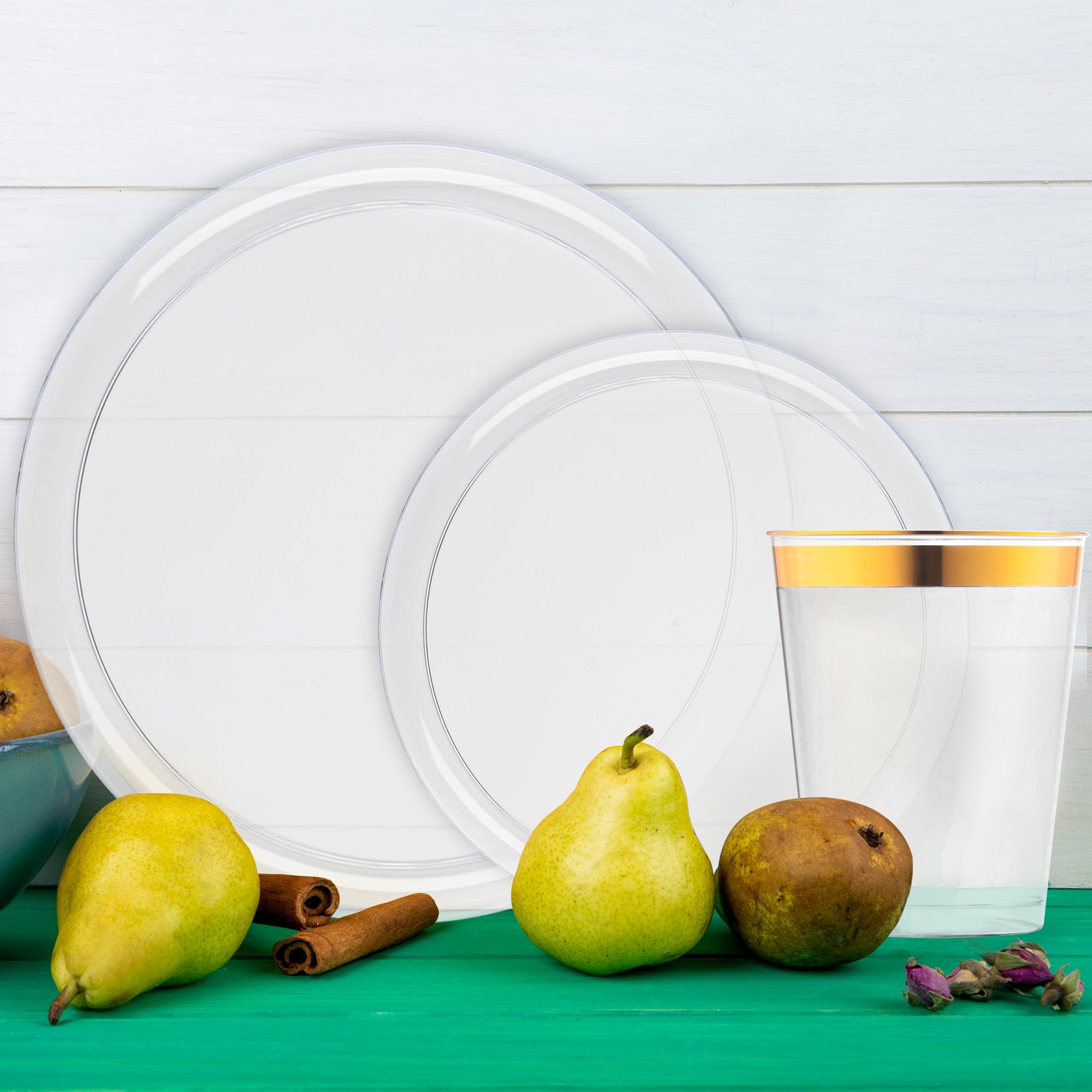 Clear Flat Round Disposable Plastic Tableware Set