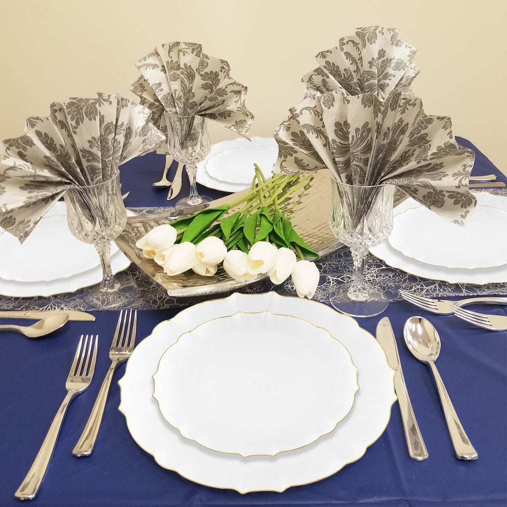 Clear with Gold Rim Round Lotus Plastic Dinnerware Value Set