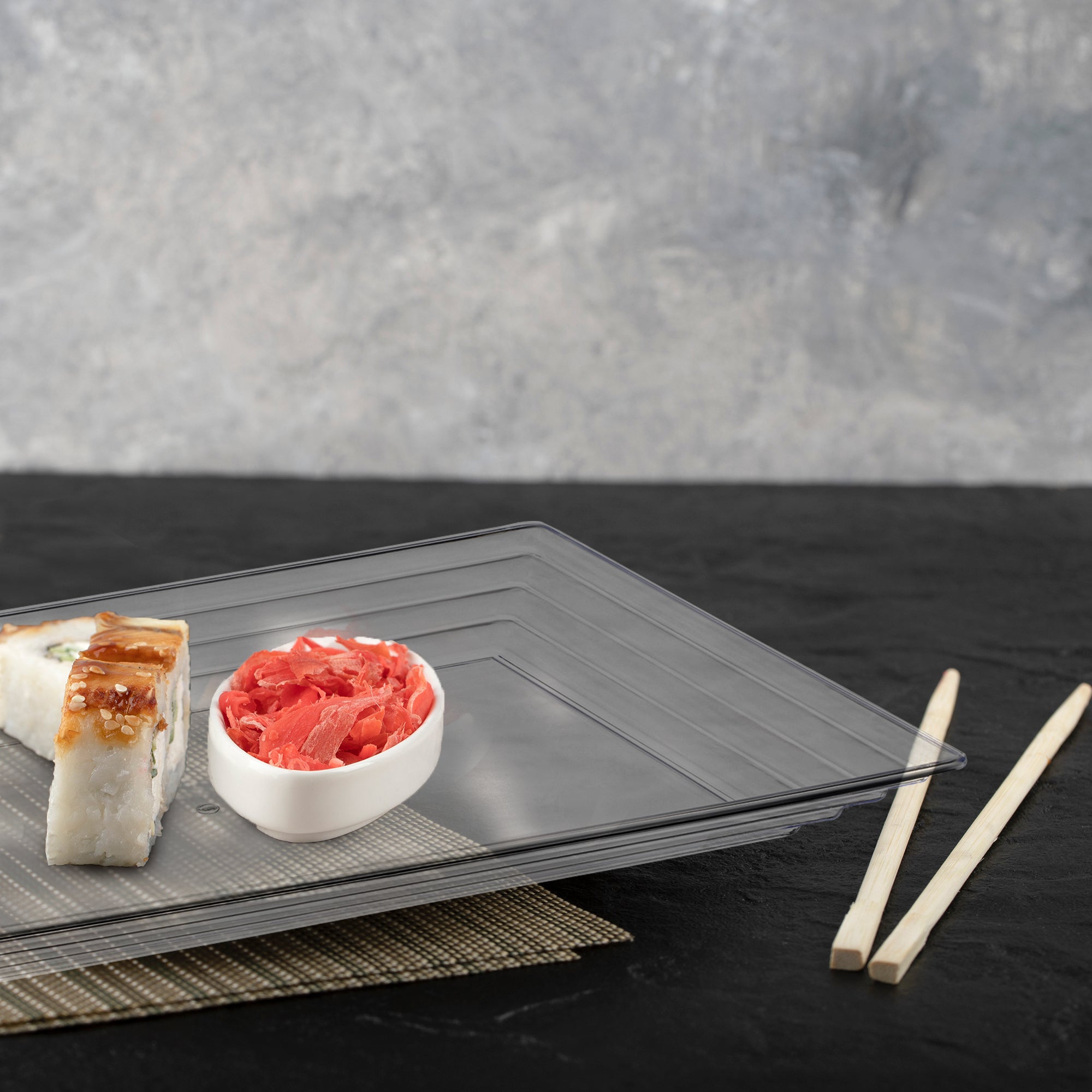 11" x 16" Clear Rectangular with Groove Rim Plastic Serving Trays
