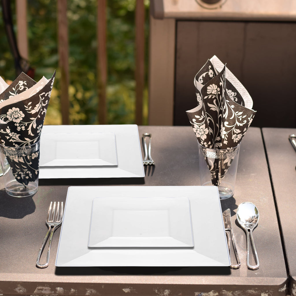 Clear Square Plastic Dinner Plates (10.75")