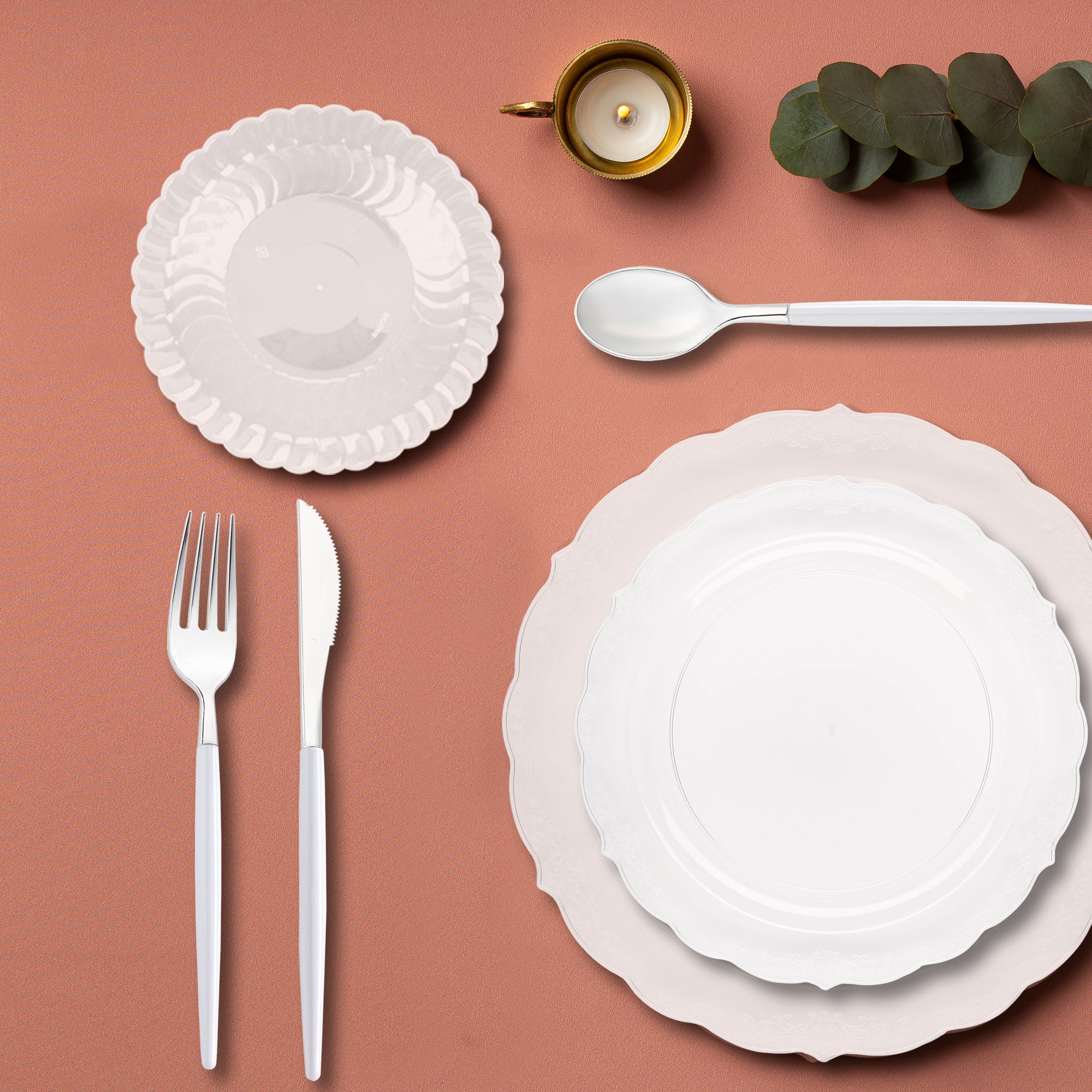 Clear Vintage Disposable Plastic Tableware Set