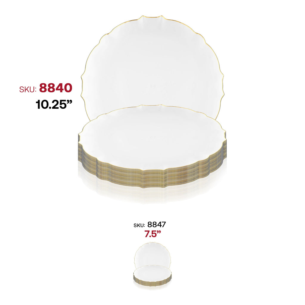 Clear with Gold Rim Round Lotus Plastic Dinner Plates (10.25")