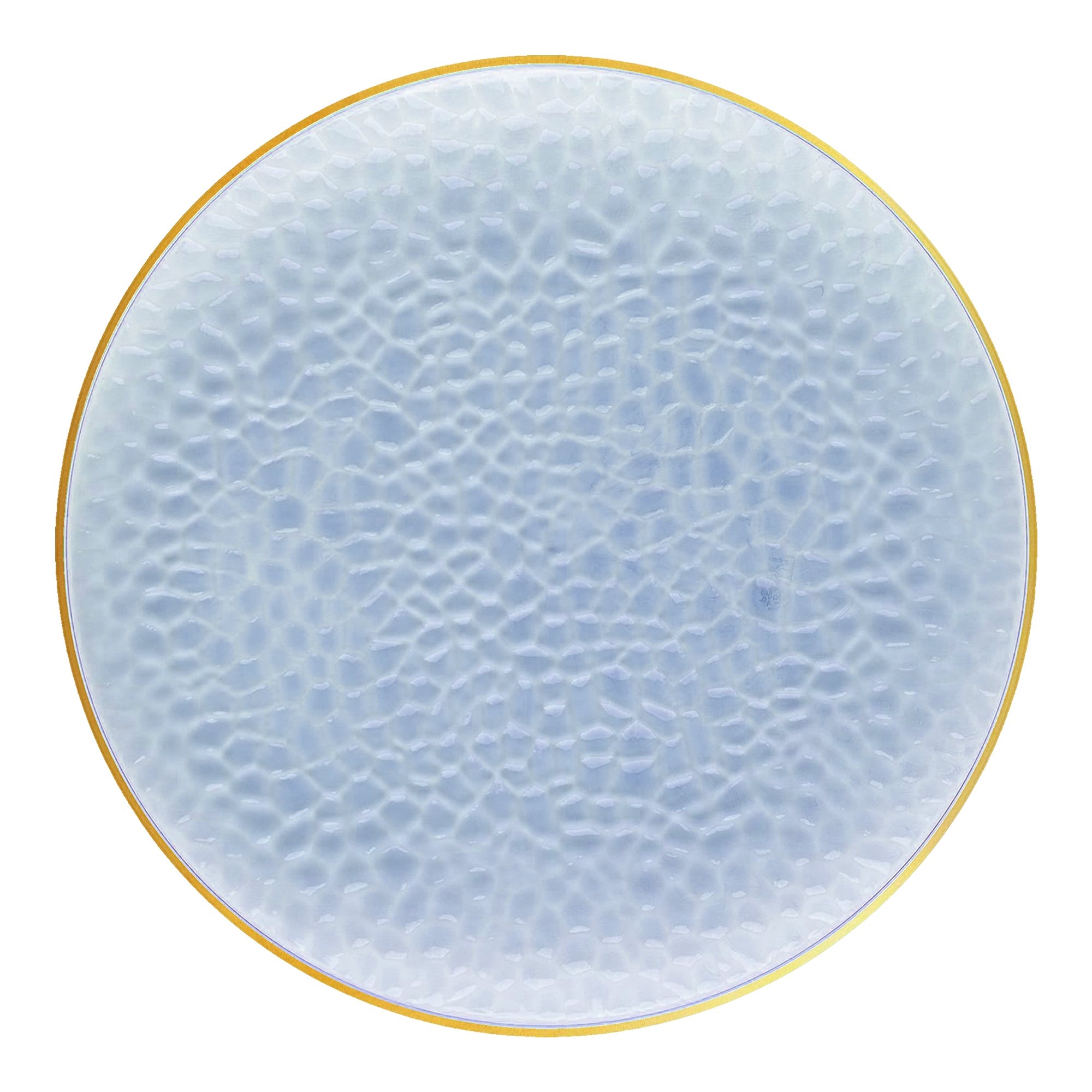 Clear Blue with Gold Rim Hammered Glass Disposable Plastic Appetizer/Salad Plates (7.5")