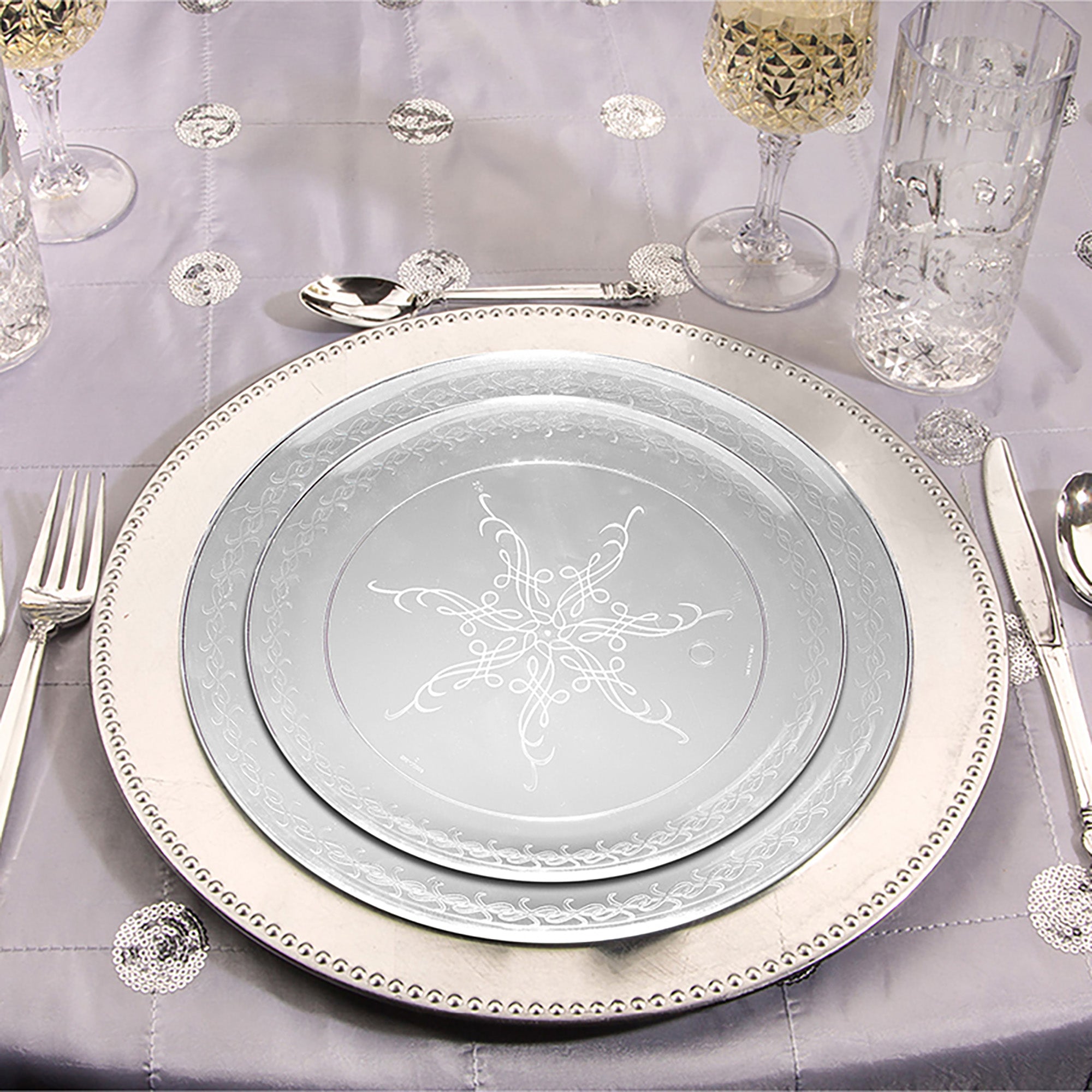 Clear Floral Round Disposable Plastic Buffet Plates (9")