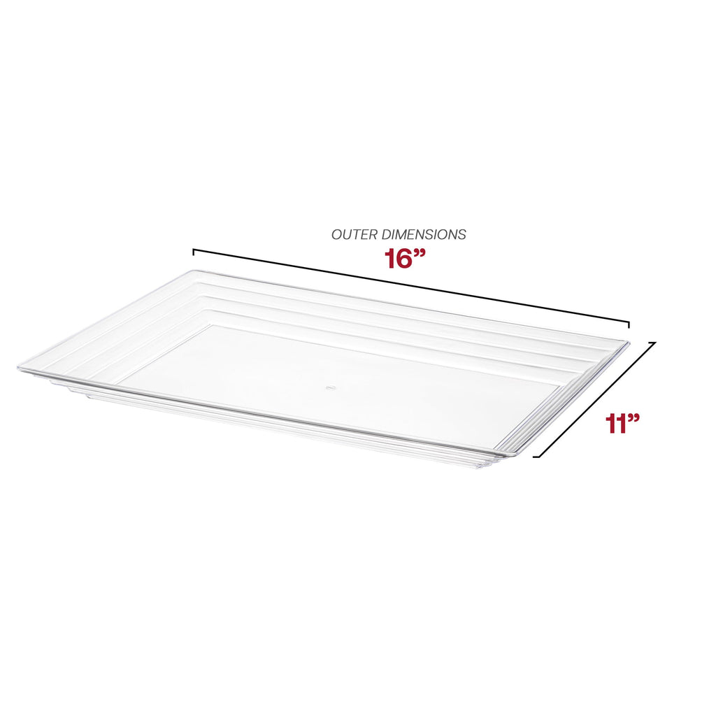 11" x 16" Clear Rectangular with Groove Rim Plastic Serving Trays