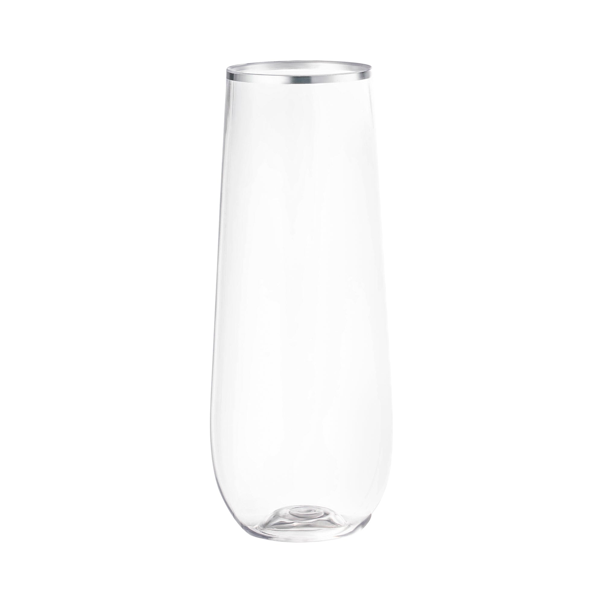Clear with Silver Stemless Plastic Champagne Flutes (9 oz. )