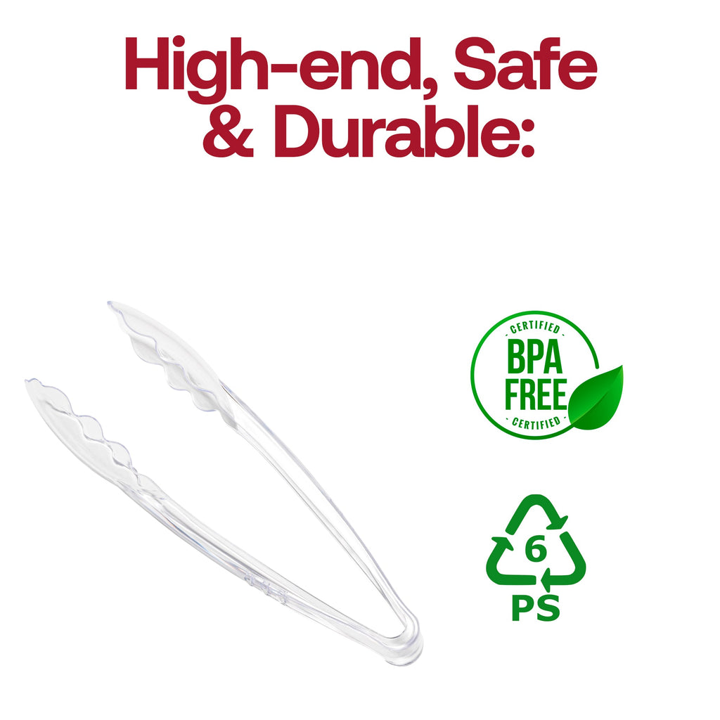 9" Clear Disposable Plastic Serving Tongs