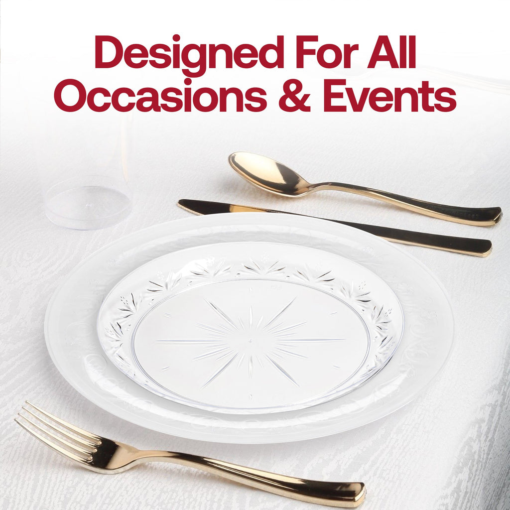 Clear Floral Round Disposable Plastic Dinnerware Value Set