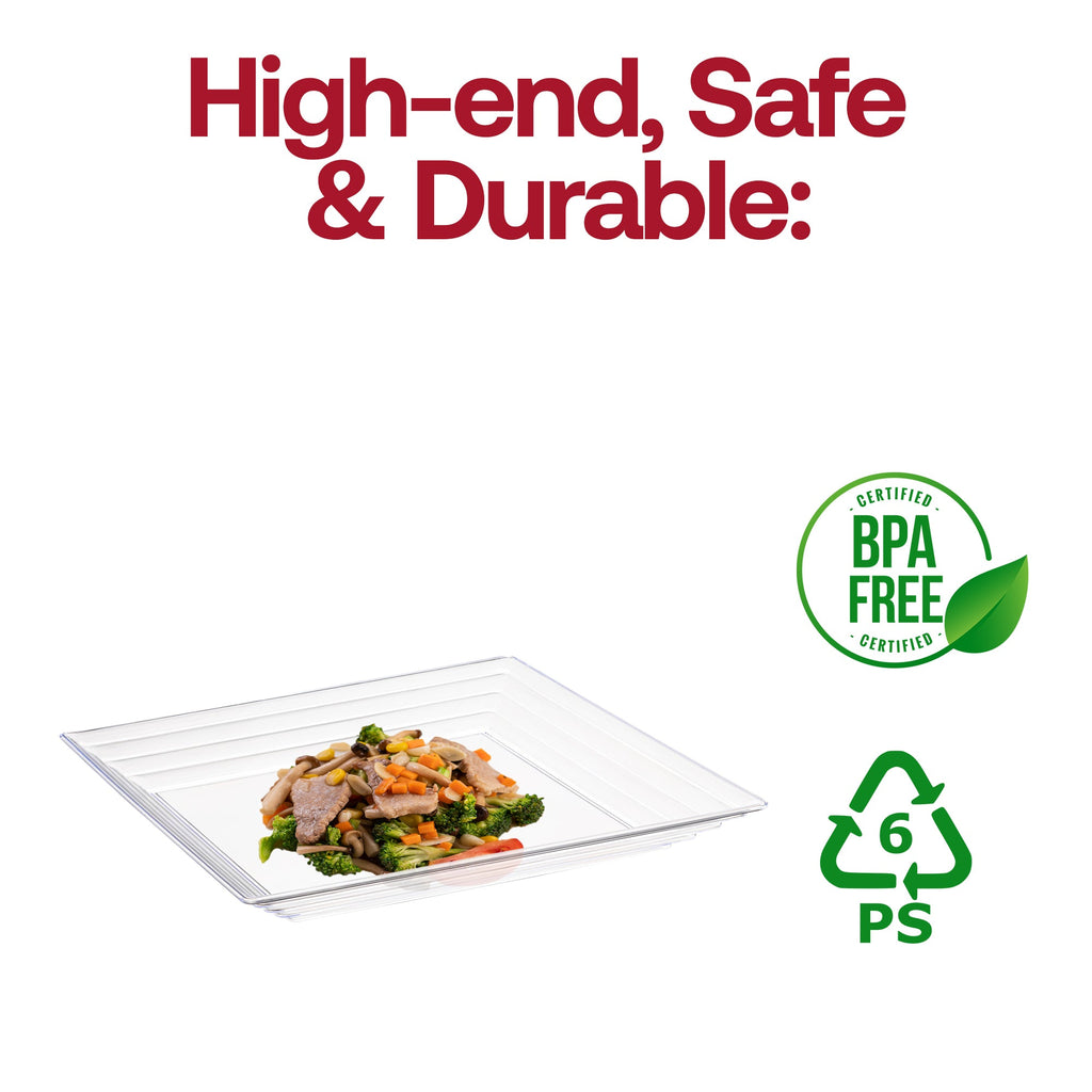 12" x 12" Clear Square with Groove Rim Plastic Serving Trays