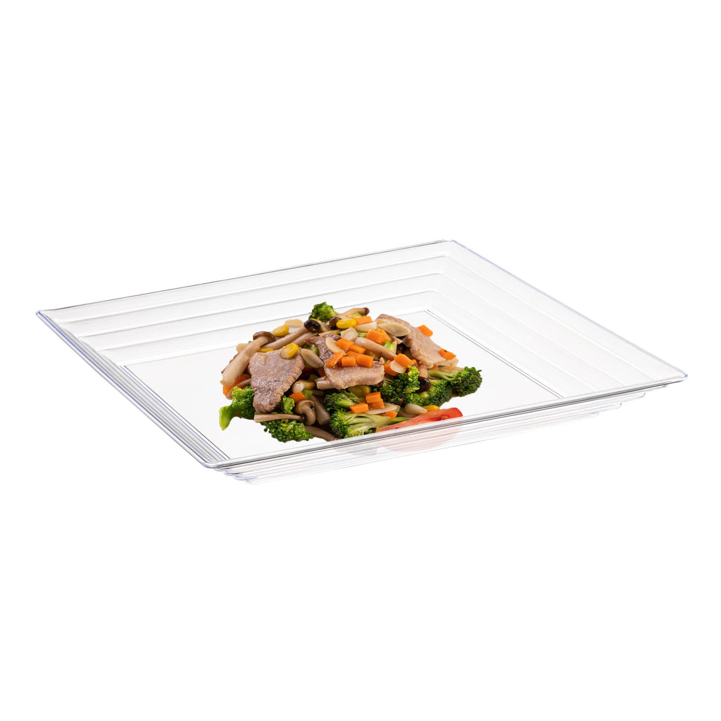16" x 16" Clear Square with Groove Rim Plastic Serving Trays