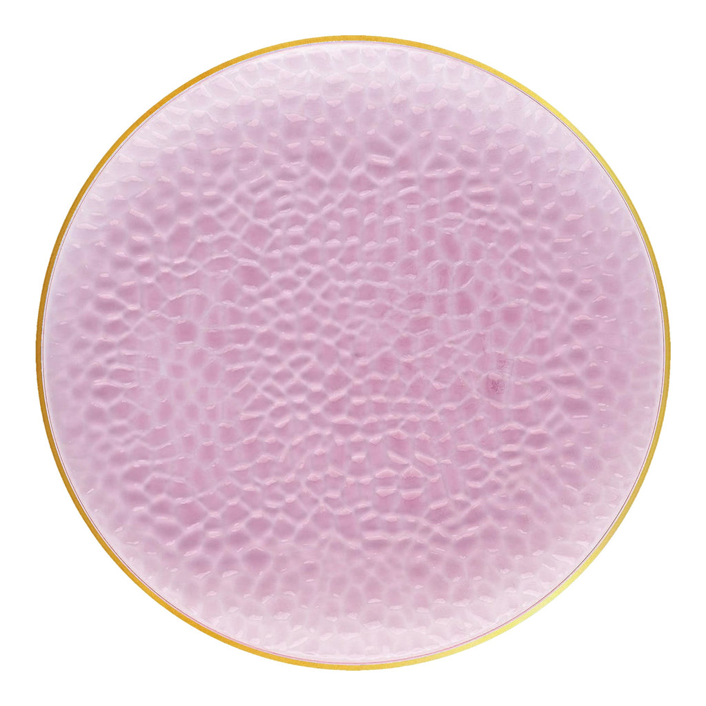 Clear Pink with Gold Rim Hammered Glass Disposable Plastic Dinner Plates (10.25")