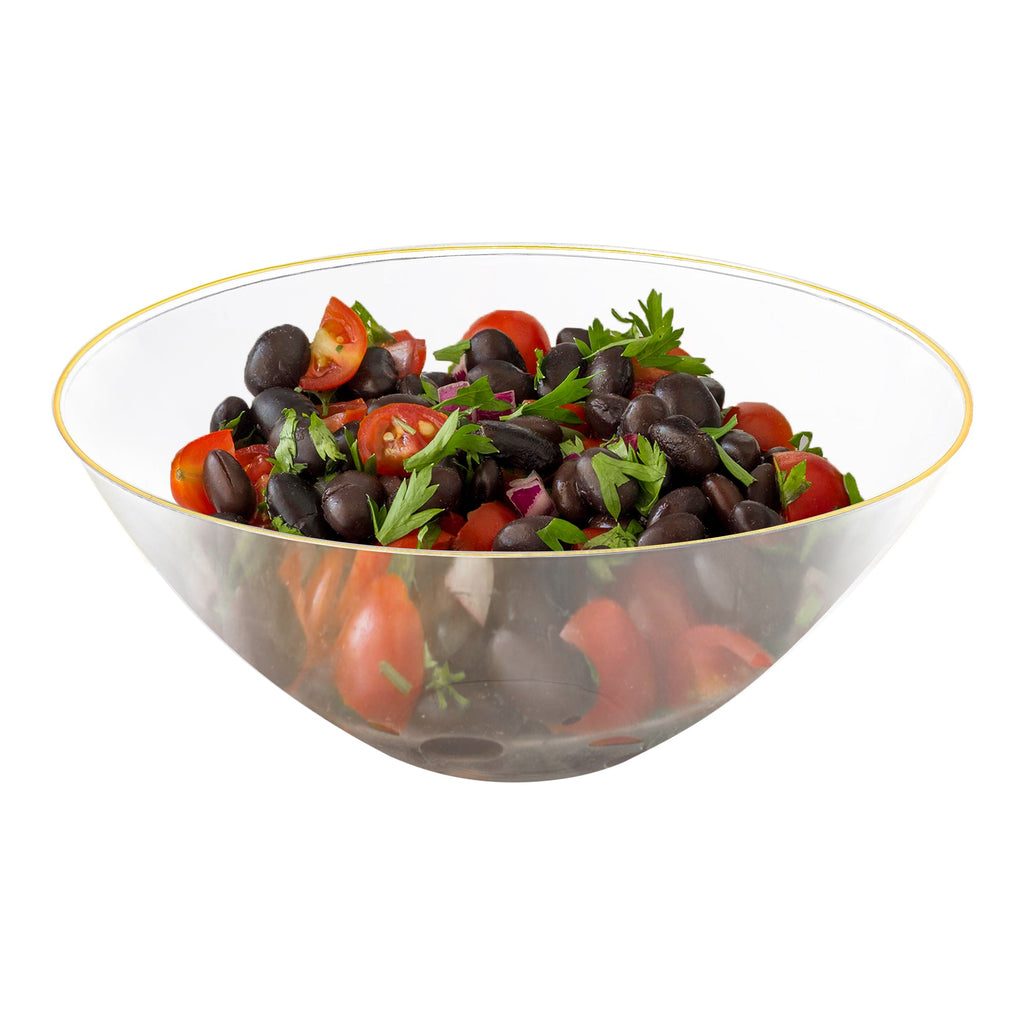 Clear with Gold Rim Organic Round Disposable Plastic Bowls (32 oz.)
