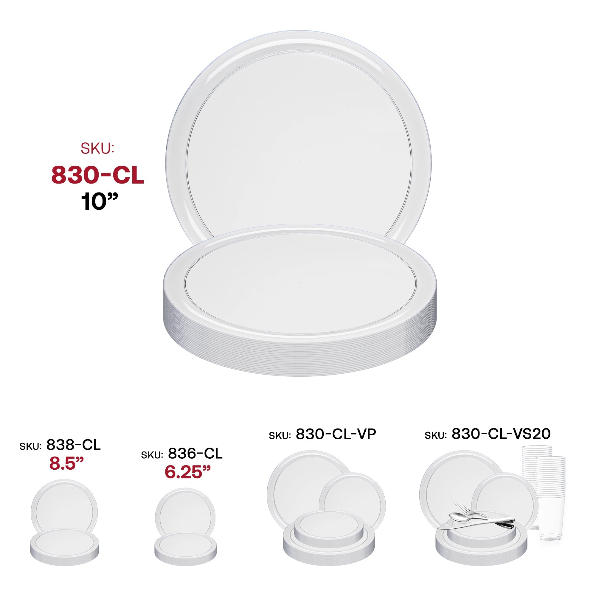 Clear Flat Round Disposable Plastic Dinner Plates (10")