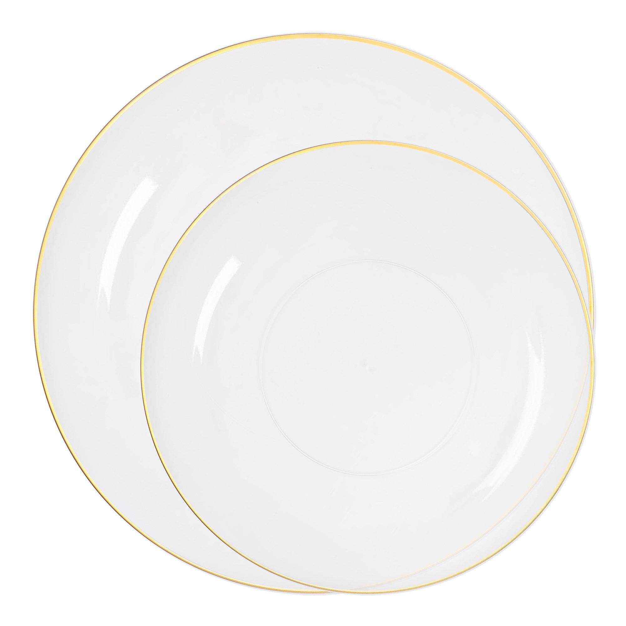Clear with Gold Rim Organic Round Plastic Dinnerware Value Set