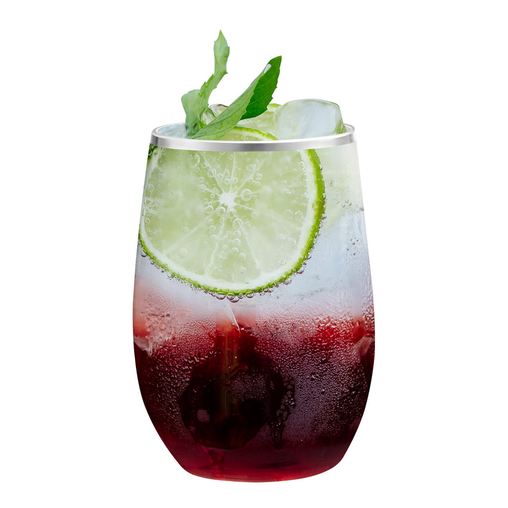 Clear with Silver Elegant Stemless Plastic Wine Glasses (12 oz. )