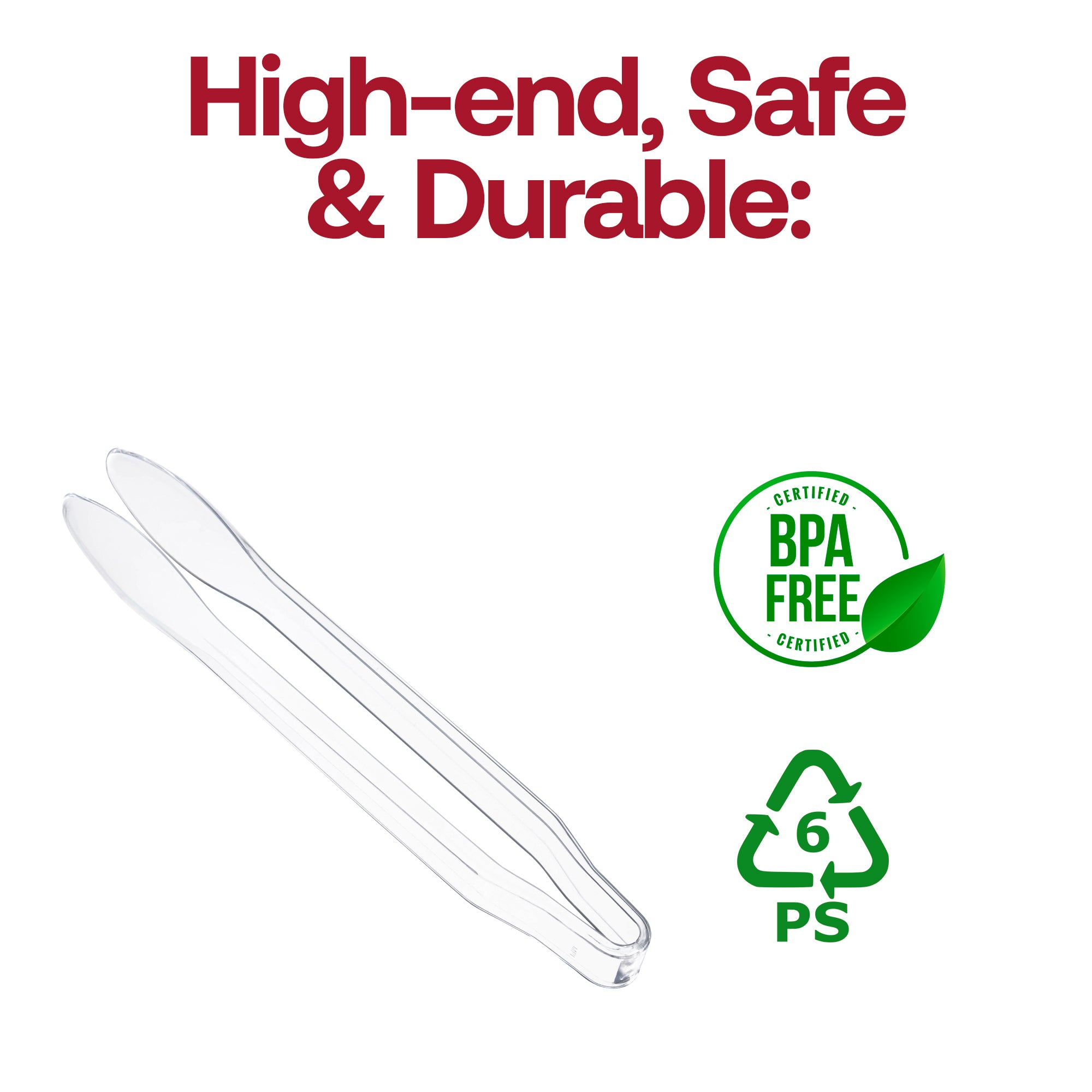 12" Clear Disposable Plastic Serving Tongs