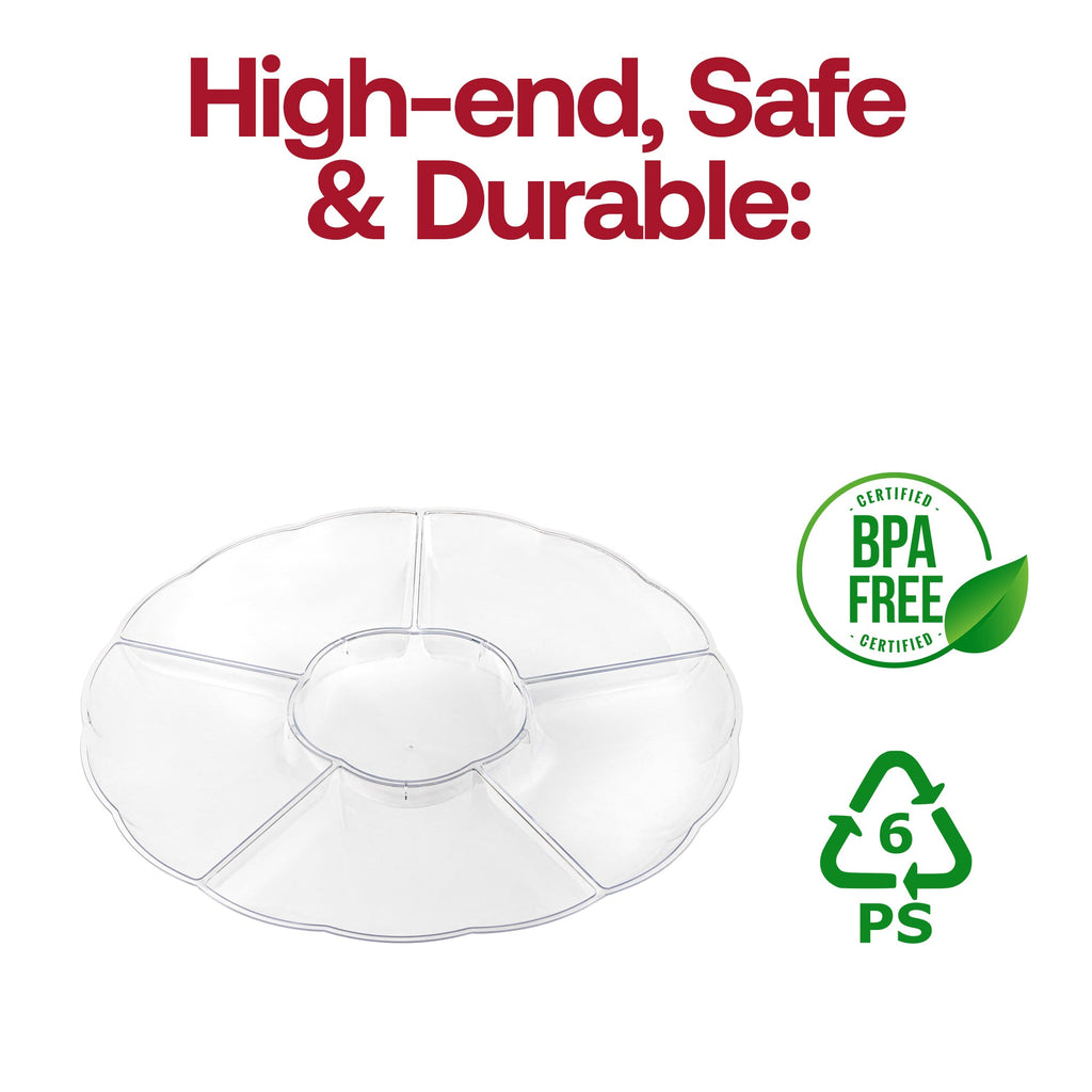 Clear Big 6-Partition Round Disposable Plastic Trays