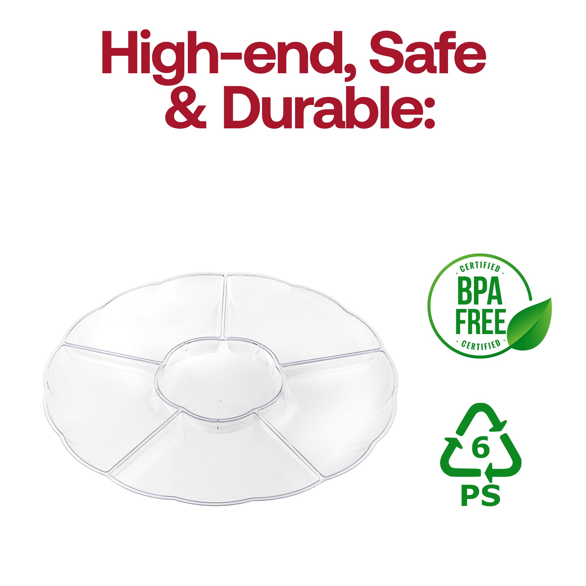 Clear Big 6-Partition Round Disposable Plastic Trays