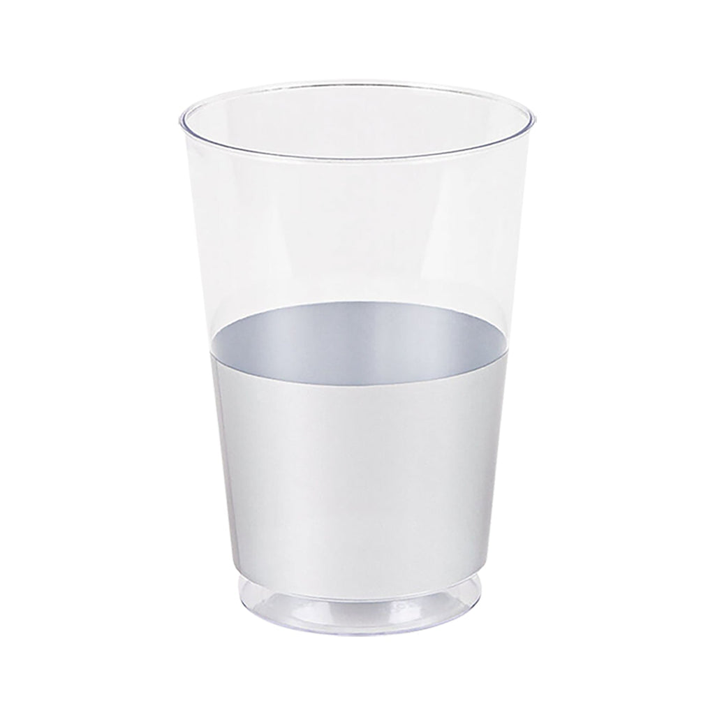 Clear with Metallic Silver Thick Bottom Round Disposable Plastic Tumblers (12 oz. )