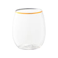 Clear with Gold Elegant Stemless Plastic Wine Glasses (12 oz. )