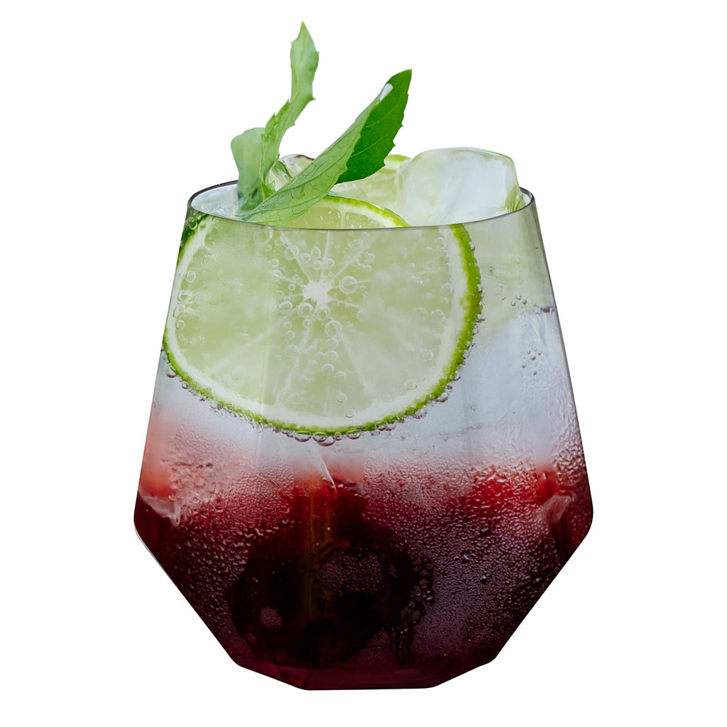 Clear Hexagonal Stemless Plastic Wine Goblets (12 oz. )
