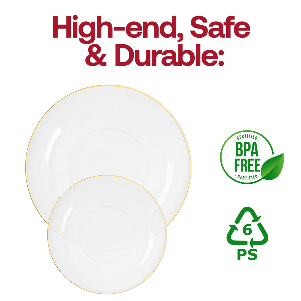 Clear with Gold Rim Organic Round Plastic Dinnerware Value Set