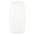 Clear with Gold Rim Flat Raised Edge Rectangular Disposable Plastic Plates (10.6" x 5")