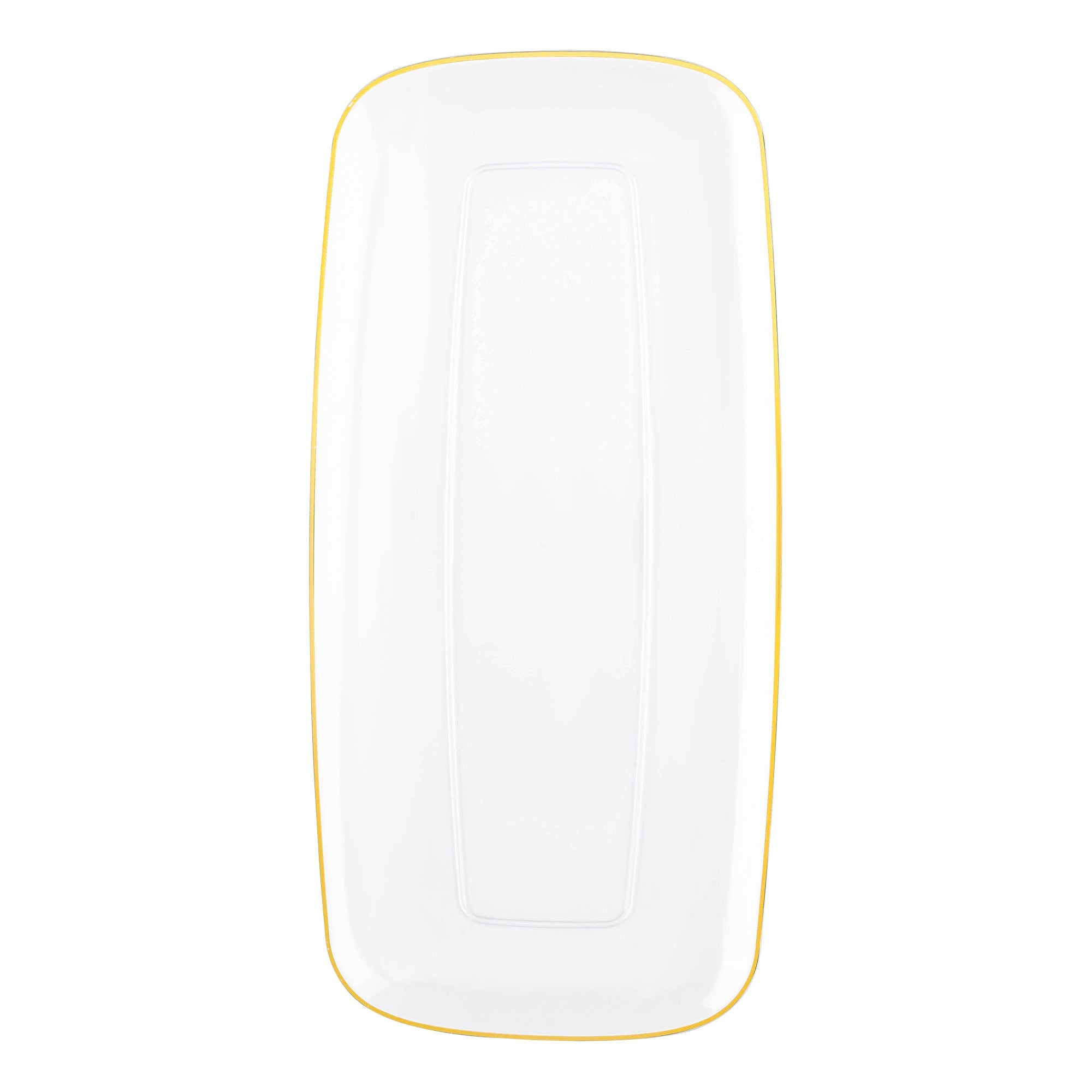 Clear with Gold Rim Flat Raised Edge Rectangular Disposable Plastic Plates (10.6" x 5")