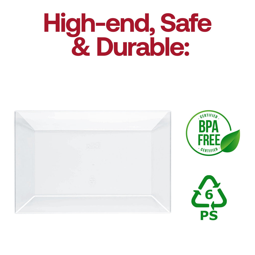 Clear Rectangular Plastic Dessert Plates (5.5" x 8.5")