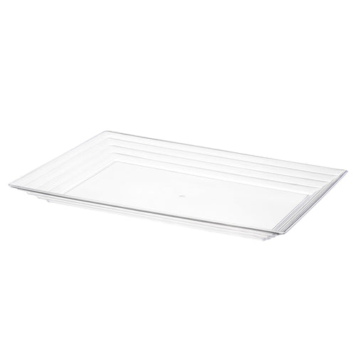 11" x 16" Clear Rectangular with Groove Rim Plastic Serving Trays
