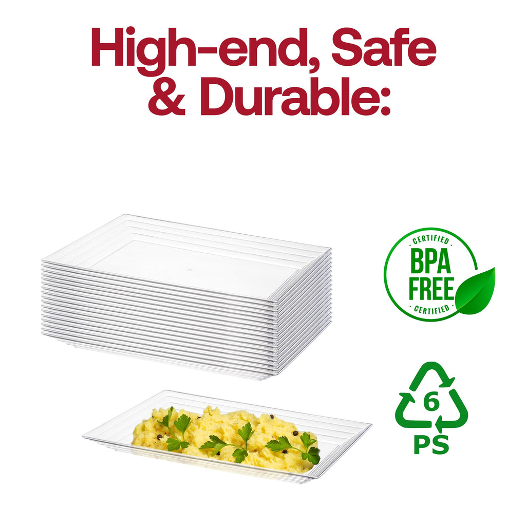 9" x 13" Clear Rectangular with Groove Rim Plastic Serving Trays