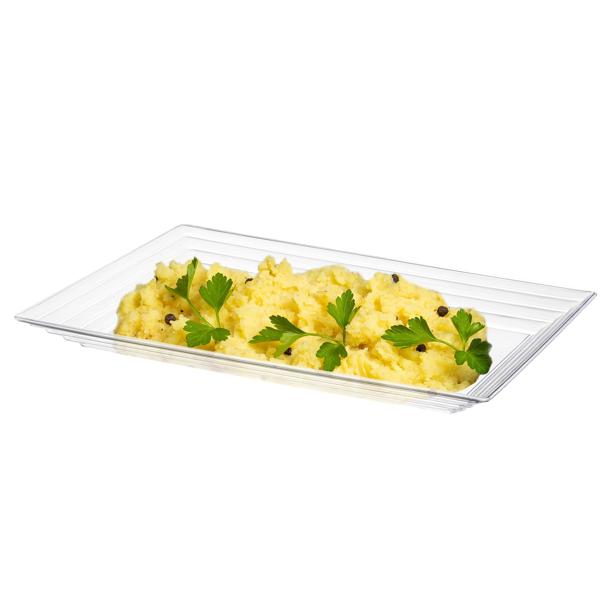 9" x 13" Clear Rectangular with Groove Rim Plastic Serving Trays