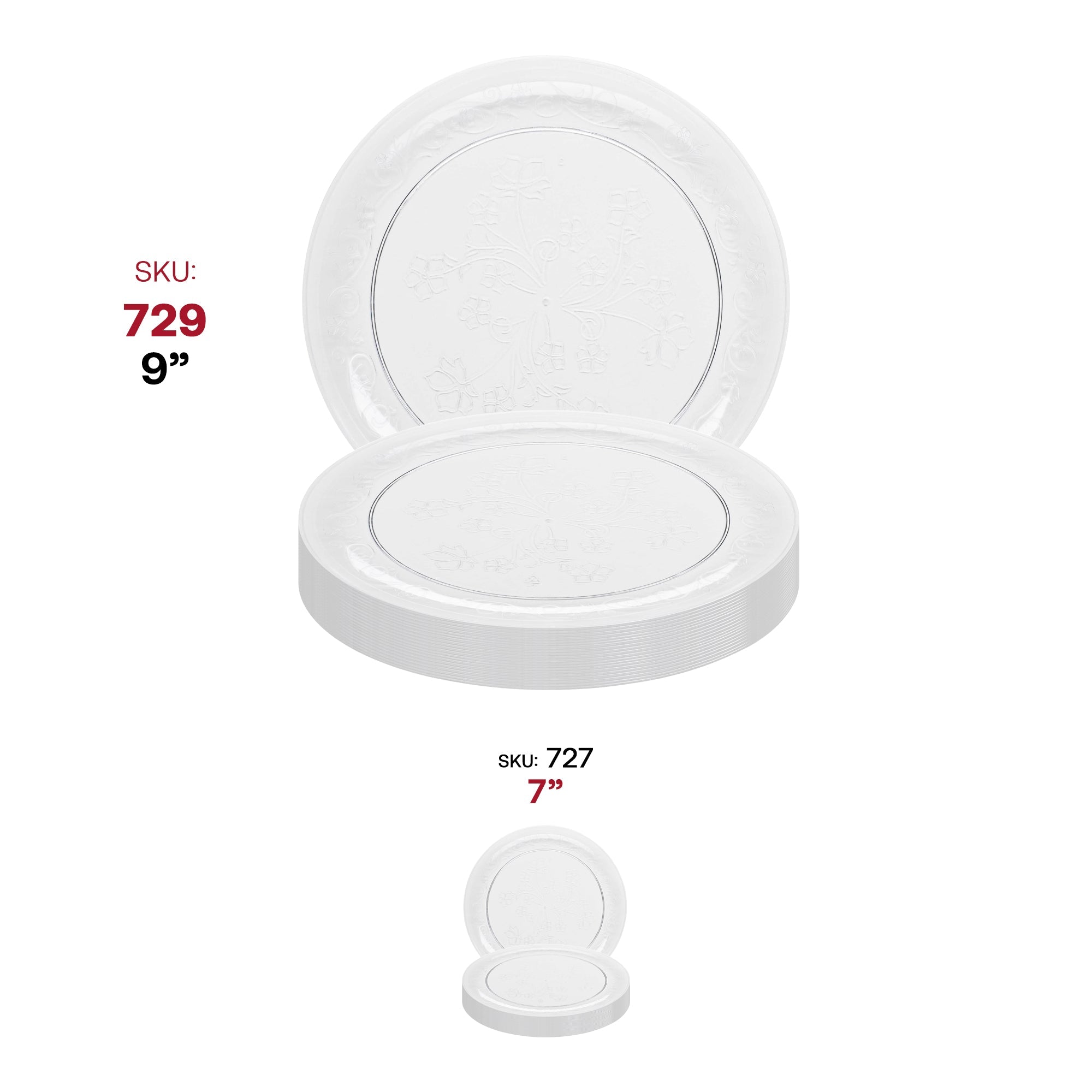 Clear Floral Round Disposable Plastic Buffet Plates (9")