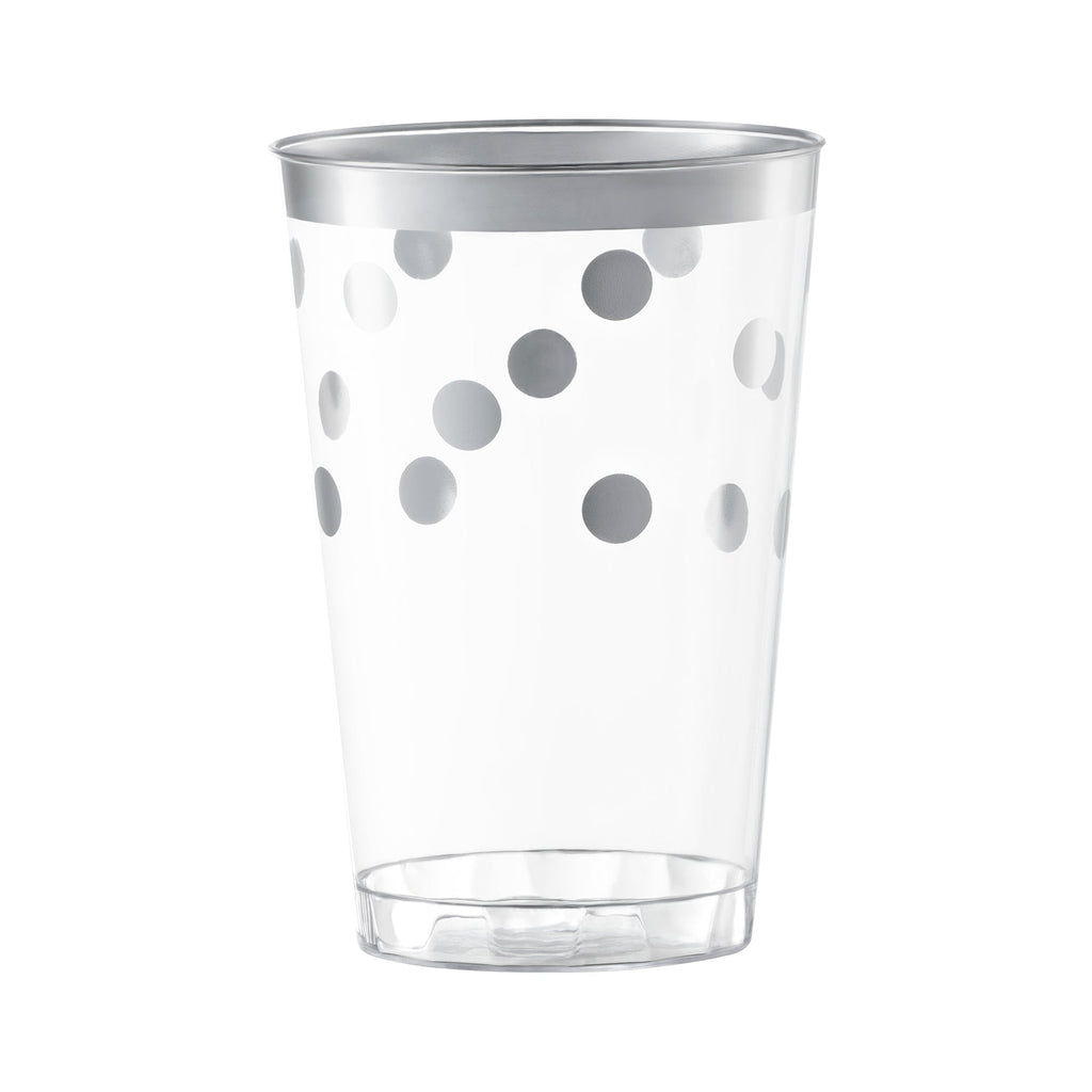 Clear with Silver Dots Round Disposable Plastic Tumblers (12 oz. )