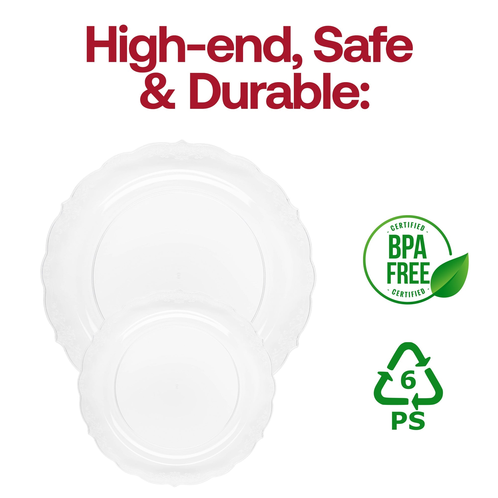 Clear Vintage Round Disposable Plastic Appetizer/Salad Plates (7.5")