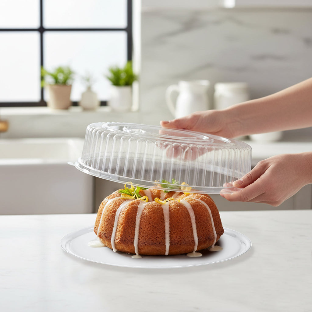 18" Clear Round Plastic Trays with Lids
