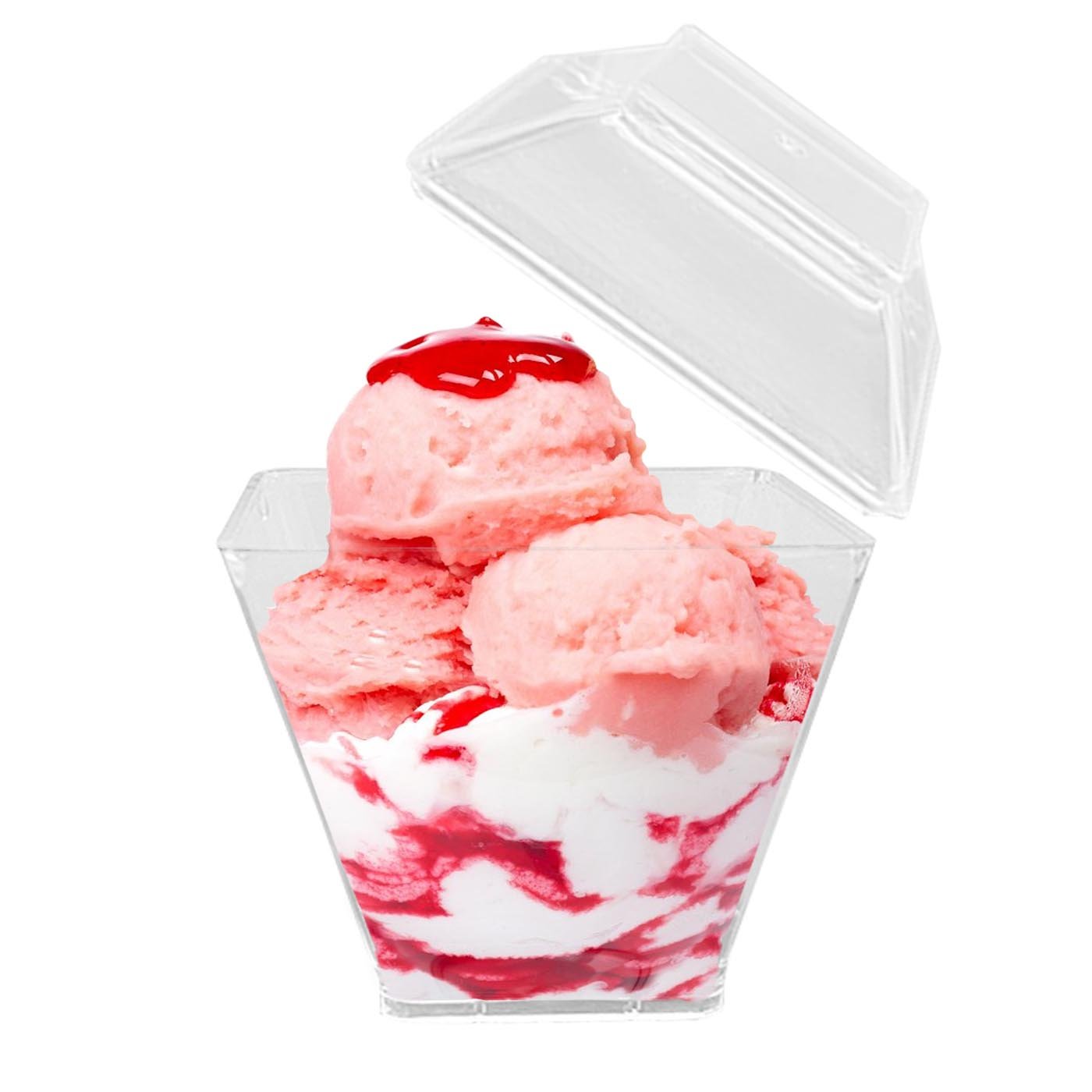 3.5 oz. Clear Square Disposable Plastic Mini Cups with Lids